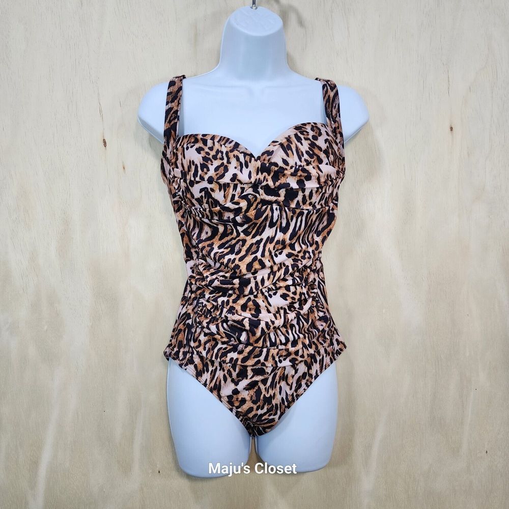 Nicole Miller Cheetah Halter Swimsuit  Medium